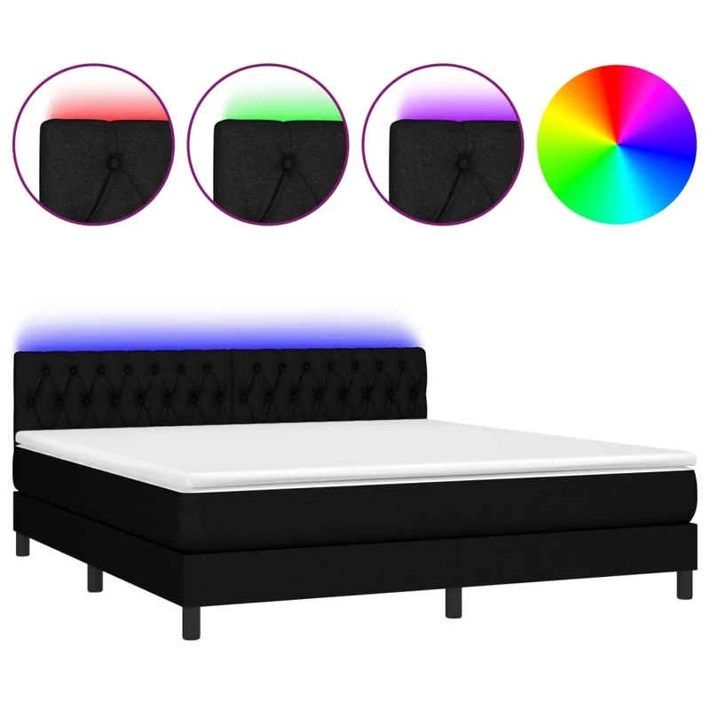 Cadre de lit LED avec sommier tête de lit matelas 180x200 cm tissu noir TDL0209165