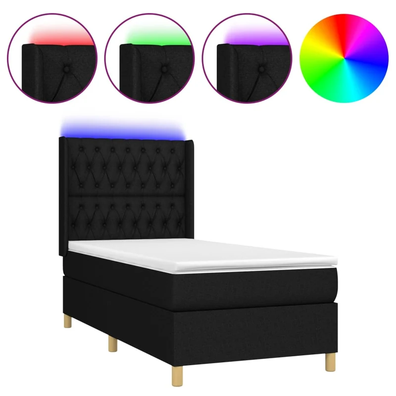 Cadre de lit LED avec sommier tête de lit matelas 90x190 cm tissu noir TDL0209064