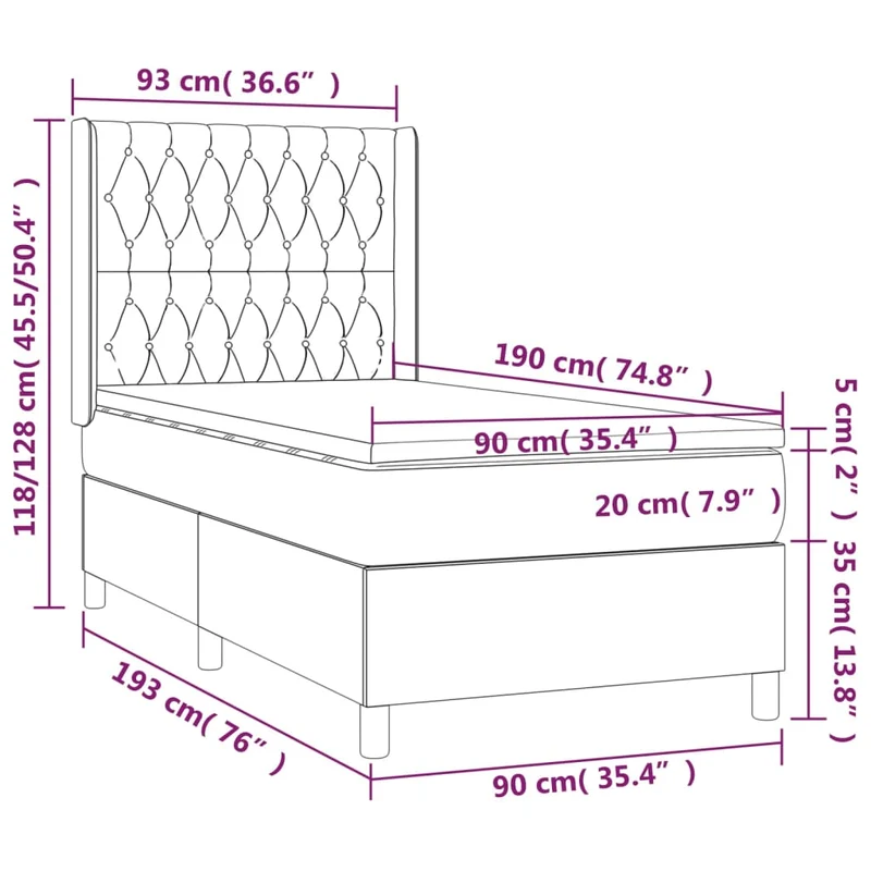Cadre de lit LED avec sommier tête de lit matelas 90x190 cm tissu noir TDL0209064