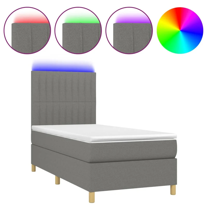 Cadre de lit LED avec sommier tête de lit matelas 90x200cm tissu gris foncé TDL0209382