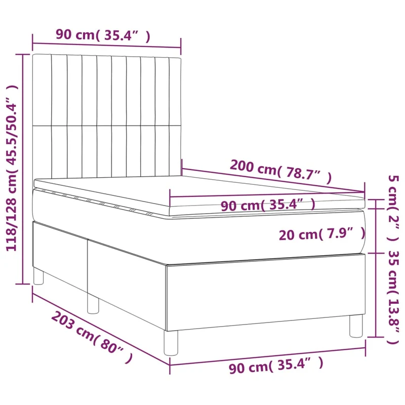 Cadre de lit LED avec sommier tête de lit matelas 90x200cm tissu gris foncé TDL0209382