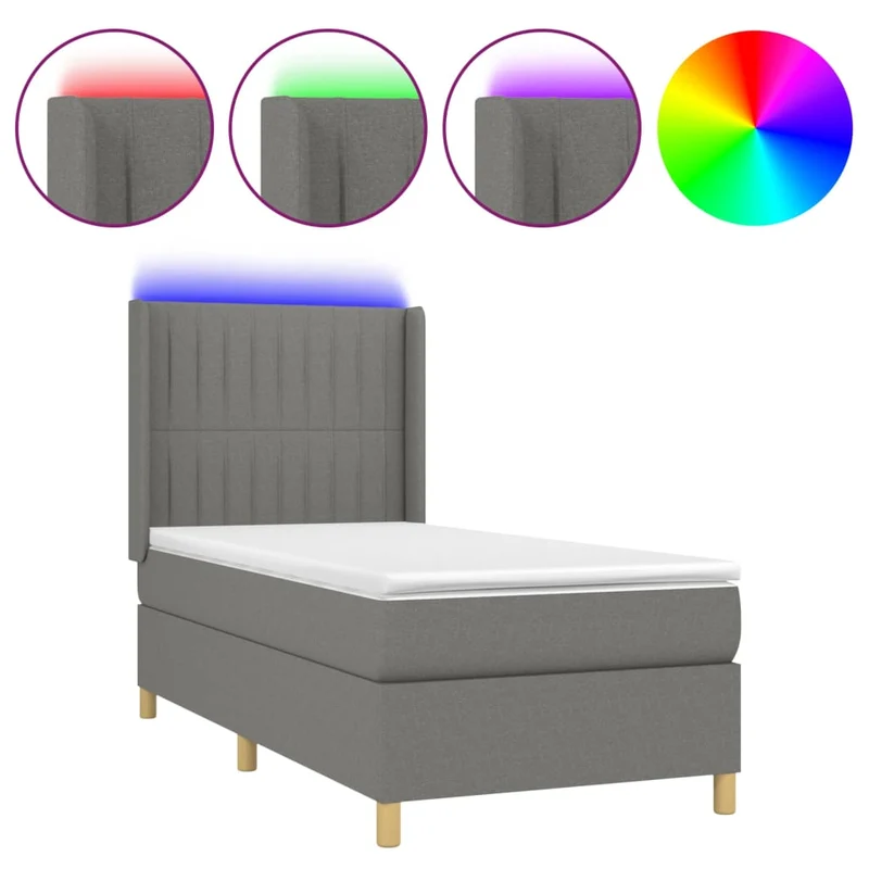 Cadre de lit LED avec sommier tête de lit matelas 90x200cm tissu gris foncé TDL0209368