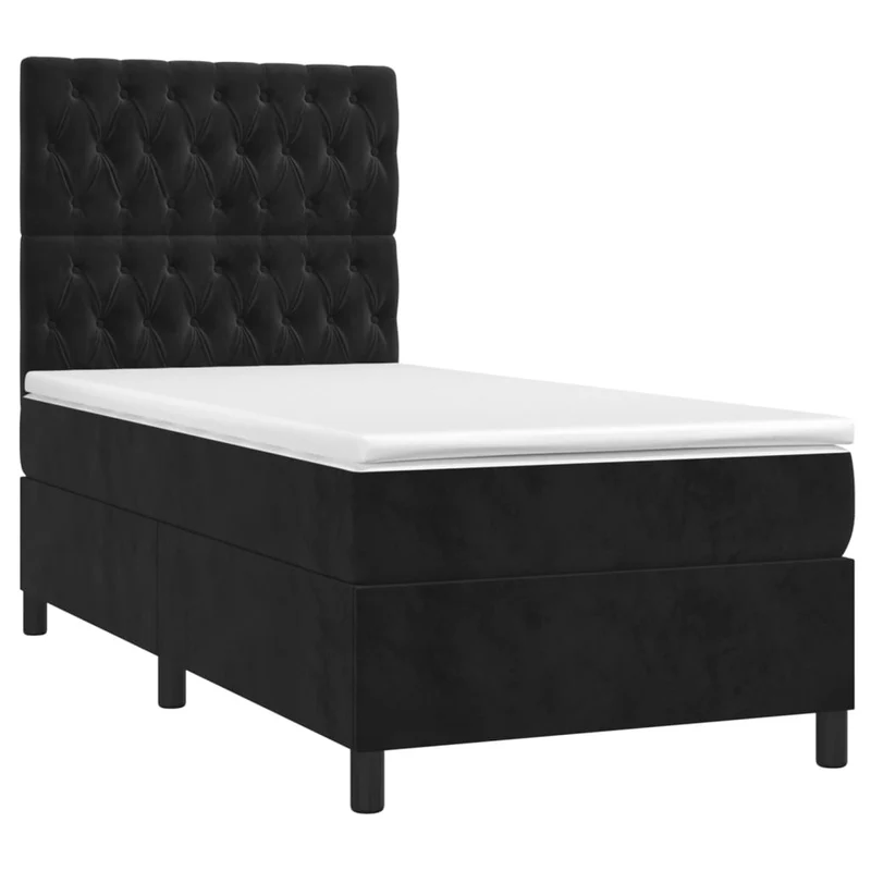 Cadre de lit LED avec sommier tête de lit matelas 100x200 cm tissu velours noir TDL0209322