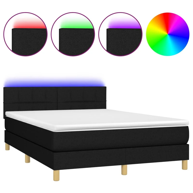 Cadre de lit LED avec sommier tête de lit matelas 140x200 cm tissu noir TDL0209214