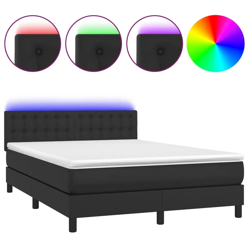 Cadre de lit LED avec sommier tête de lit matelas 140x190cm synthétique noir TDL0209233