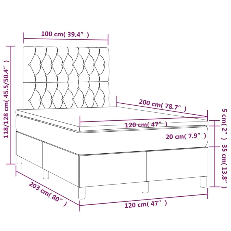 Cadre de lit LED avec sommier tête de lit matelas 120 x 200 cm tissu noir TDL0209302