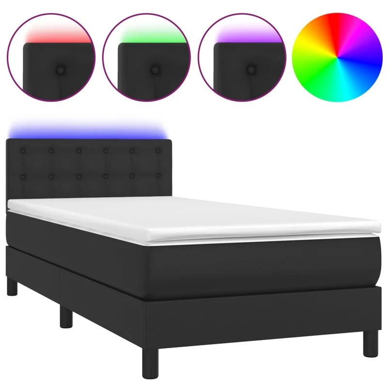 Cadre de lit LED avec sommier tête de lit matelas 90x190 cm synthétique noir TDL0209077