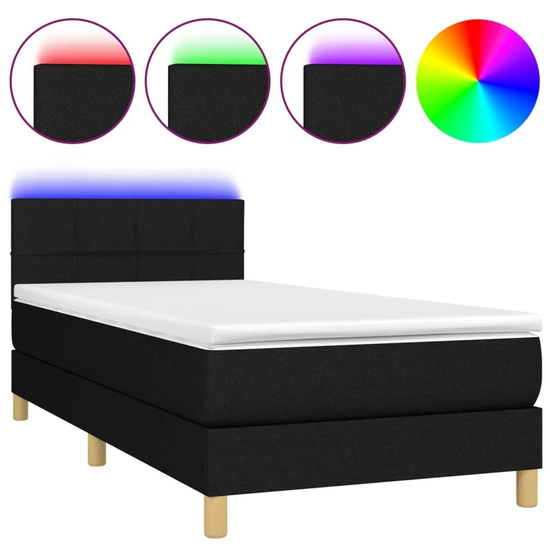 Cadre de lit LED avec sommier tête de lit matelas 90x190 cm tissu noir TDL0209056