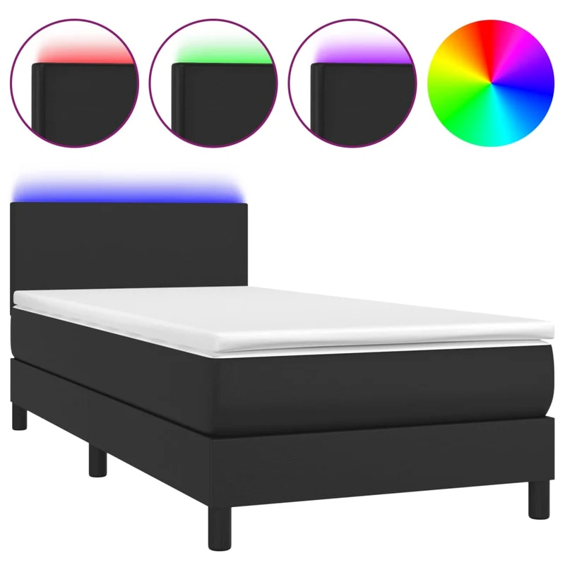 Cadre de lit LED avec sommier tête de lit matelas 90x200 cm synthétique noir TDL0209037