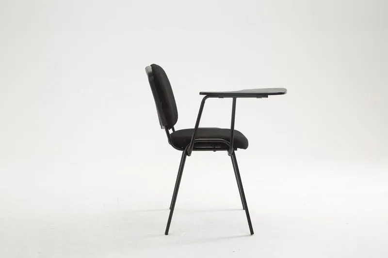 Chaise visiteur avec petite table rabattable pupitre en tissu noir support métal noir BUR10656