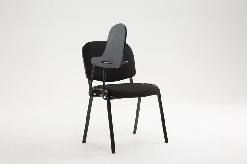 Chaise visiteur avec petite table rabattable pupitre en tissu noir support métal noir BUR10656