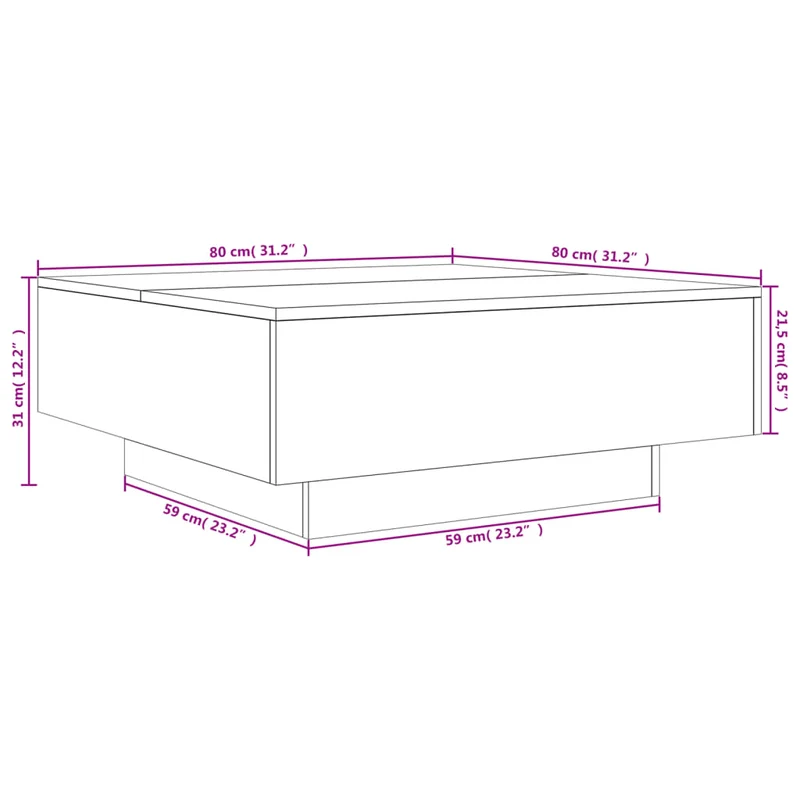 Table basse design moderne et contemporaine 80 x 80 x 31 cm bois d'ingénierie blanc DEC037967