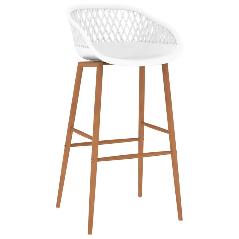 Lot de 4 tabourets de bar chaises hautes aspect de maille en PP blanc et bois DEC029906