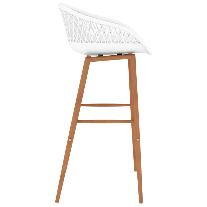 Lot de 4 tabourets de bar chaises hautes aspect de maille en PP blanc et bois DEC029906