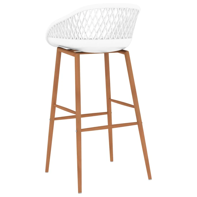 Lot de 4 tabourets de bar chaises hautes aspect de maille en PP blanc et bois DEC029906