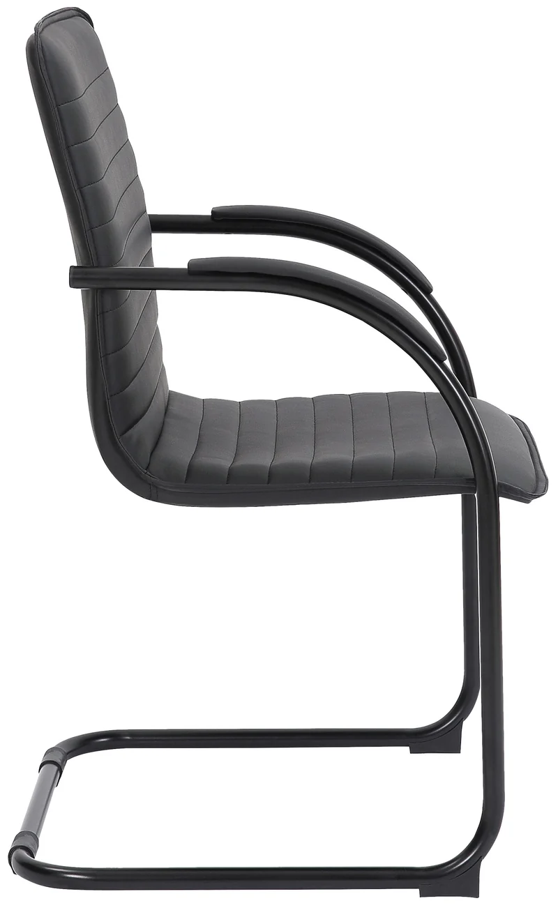 Chaise visiteur fauteuil de bureau avec accoudoirs assise en PVC noir piètement luge métallique noir 10_0003421