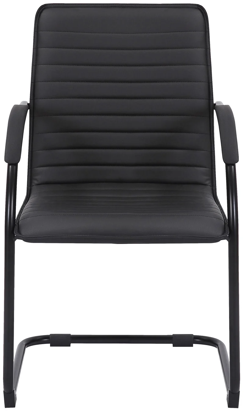 Chaise visiteur fauteuil de bureau avec accoudoirs assise en PVC noir piètement luge métallique noir 10_0003421