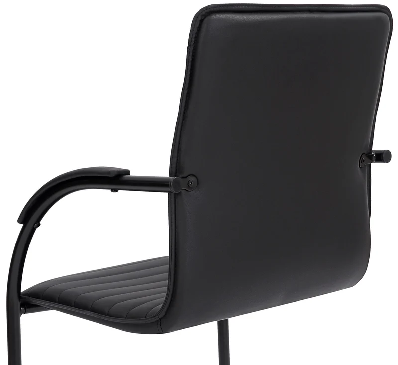 Set de 2 chaises visiteurs accoudoirs en PVC noir piétement luge en métal noir 10_0003123