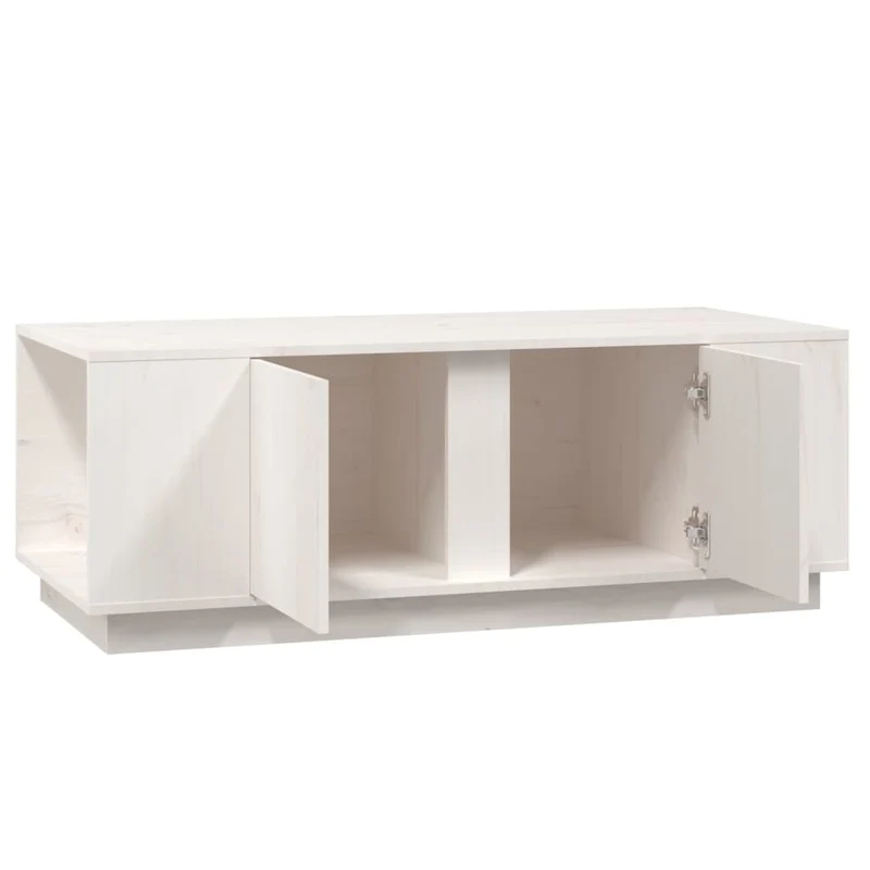 Table basse de salon avec compartiment avec porte design moderne 110 x 50 x 40 cm bois massif de pin blanc DEC037847