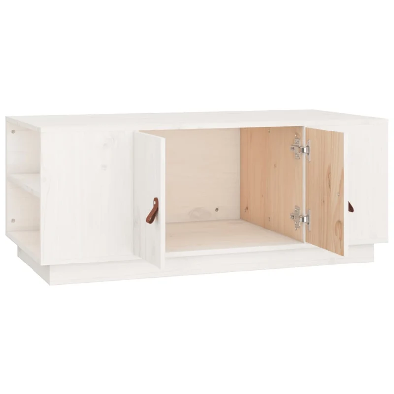 Table basse de salon avec compartiment avec porte design moderne 100 x 50 x 41 cm bois massif de pin blanc DEC037790