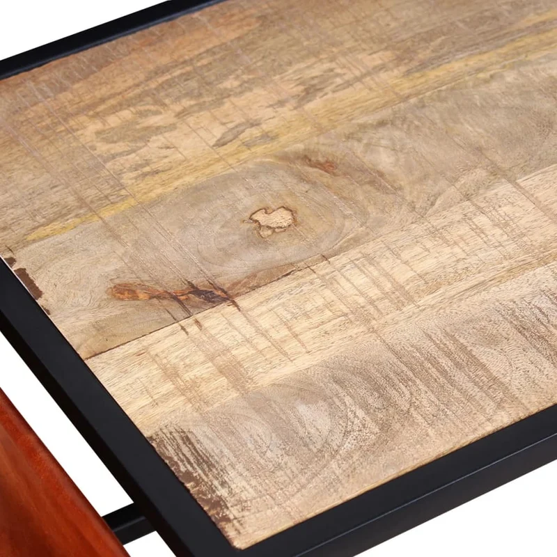 Table basse de salon design moderne avec porte-revues 110 x 50 x 45 cm cuir véritable marron et acier DEC037721