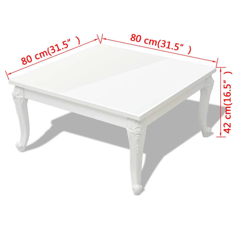 Table basse de salon forme carré design classique 80 x 80 x 42 cm MDF blanc brillant DEC037200