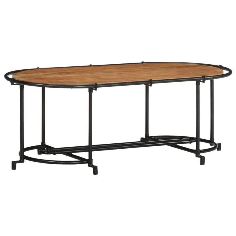 Table basse de salon design industriel 110 x 55 x 40 cm bois massif d'acacia marron et fer DEC036998