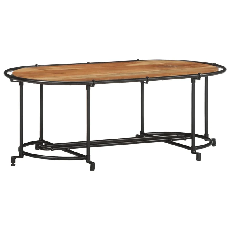Table basse de salon design industriel 110 x 55 x 40 cm bois massif d'acacia marron et fer DEC036998