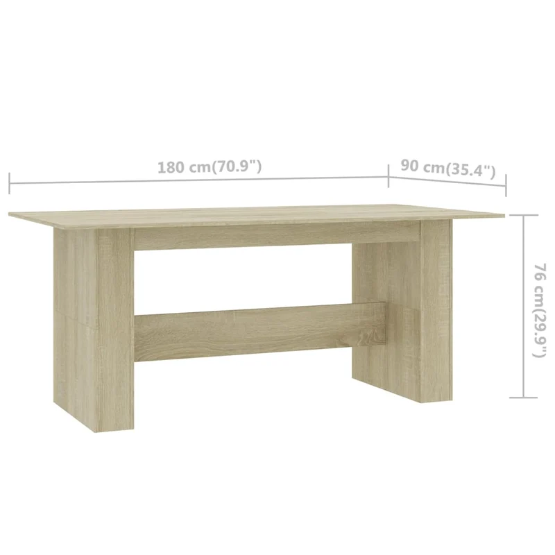 Table de salle à manger design simple 180 x 90 x 76 cm bois d’ingénierie couleur chêne DEC036849
