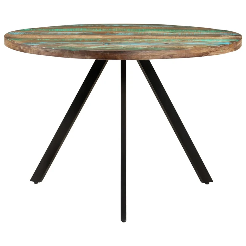 Table de salle à manger design industriel 110 x 75 cm bois massif de récupération multicolore et fer DEC036695