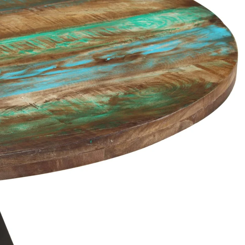 Table de salle à manger design industriel 110 x 75 cm bois massif de récupération multicolore et fer DEC036695