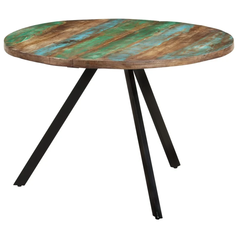 Table de salle à manger design industriel 110 x 75 cm bois massif de récupération multicolore et fer DEC036695