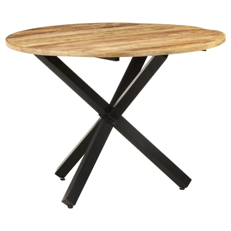 Table de salle à manger forme ronde design industriel 100 x 100 x 75 cm bois de manguier et fer DEC036675