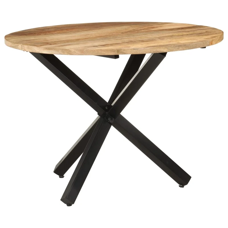 Table de salle à manger forme ronde design industriel 100 x 100 x 75 cm bois de manguier et fer DEC036675