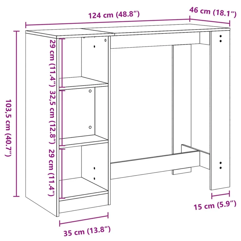 Table d’appoint multifonction avec étagère 124 x 46 x 103,5 cm en bois d'ingénierie gris DEC036354