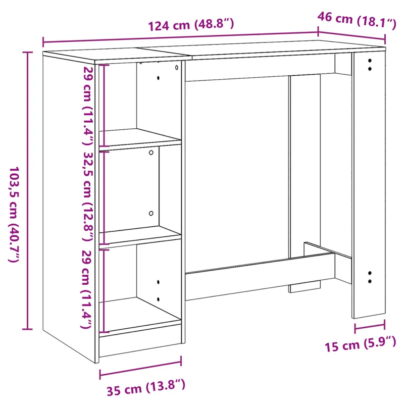 Table d’appoint multifonction avec étagère 124 x 46 x 103,5 cm bois d'ingénierie marron DEC036343