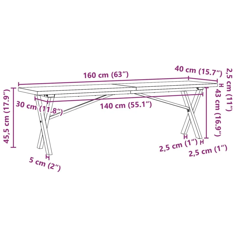 Table basse rectangulaire style industriel cadre en x 160 x 40 x 45,5 cm bois de pin et acier DEC036260