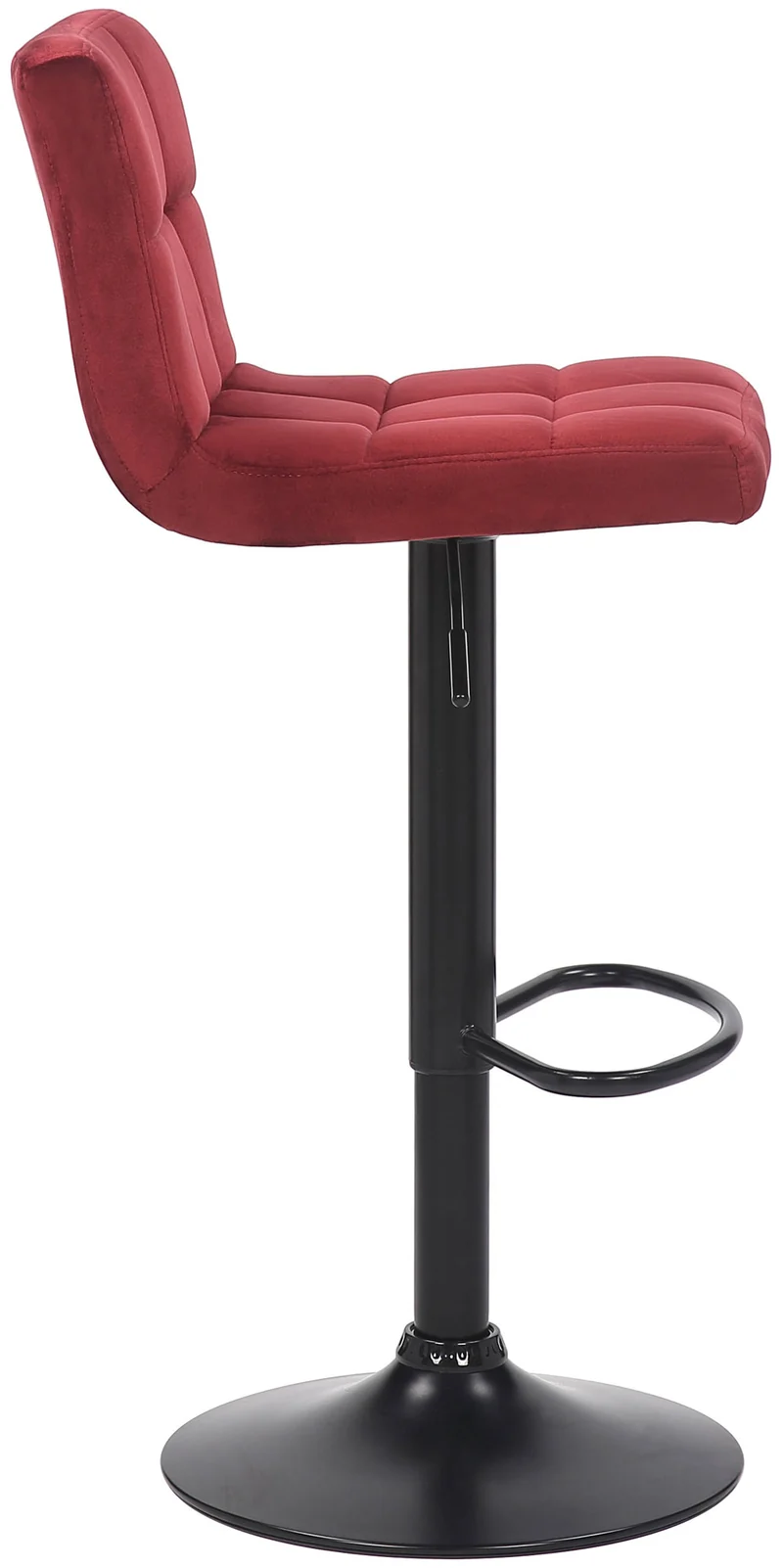 Tabouret de bar en velours rouge avec pieds en métal noir assise rembourée repose-pieds pivotant TDB10181
