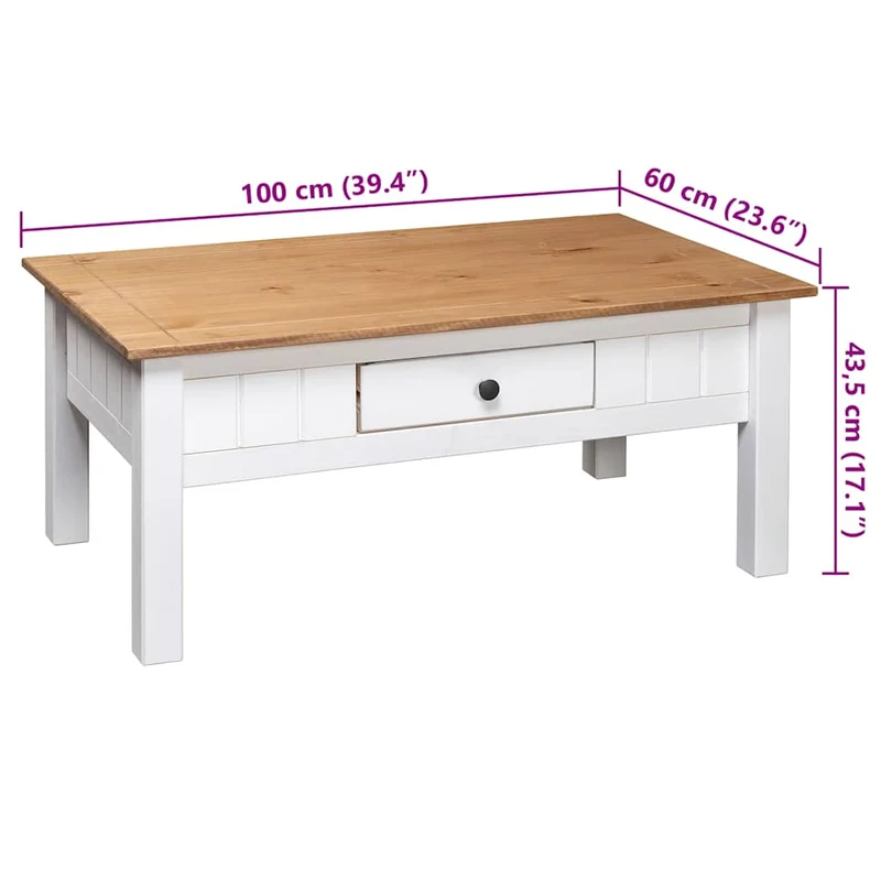Table basse de salon avec tiroir design classique 100 x 60 x 45 cm bois de pin massif DEC037802