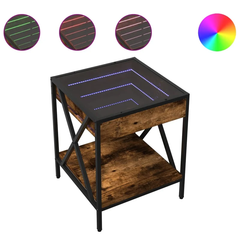 Table de chevet avec étagère design moderne avec LED 40 x 40 x 49 cm bois d'ingénierie marron verre et métal DEC037542