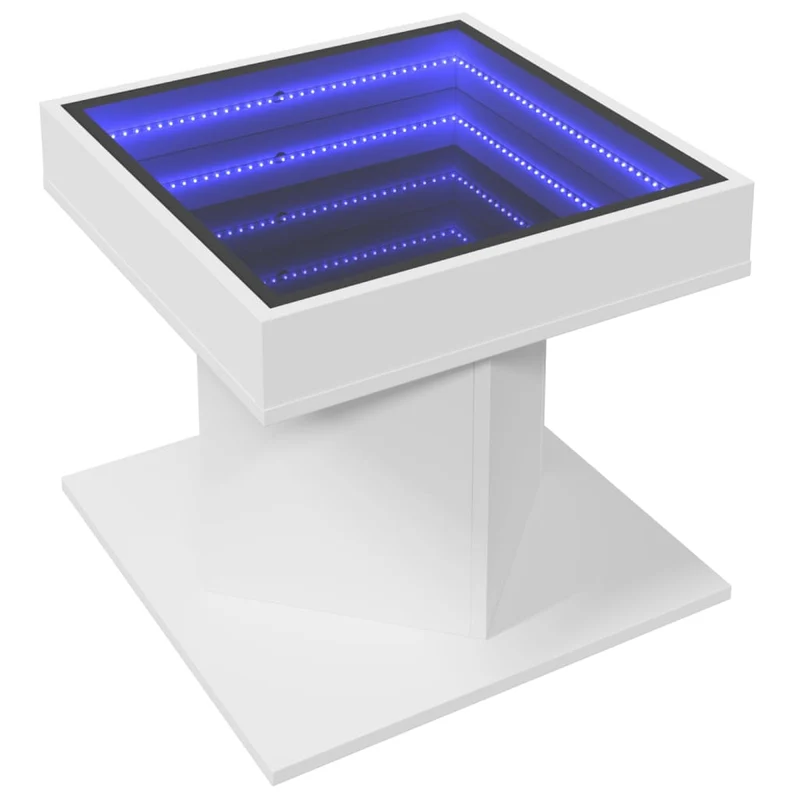 Table basse de salon design moderne avec LED 50 x 50 x 45 cm bois d'ingénierie blanc et verre DEC037384