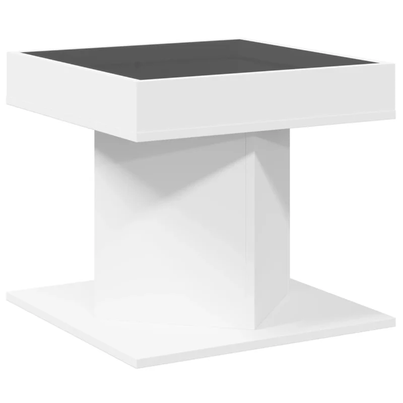 Table basse de salon design moderne avec LED 50 x 50 x 45 cm bois d'ingénierie blanc et verre DEC037384