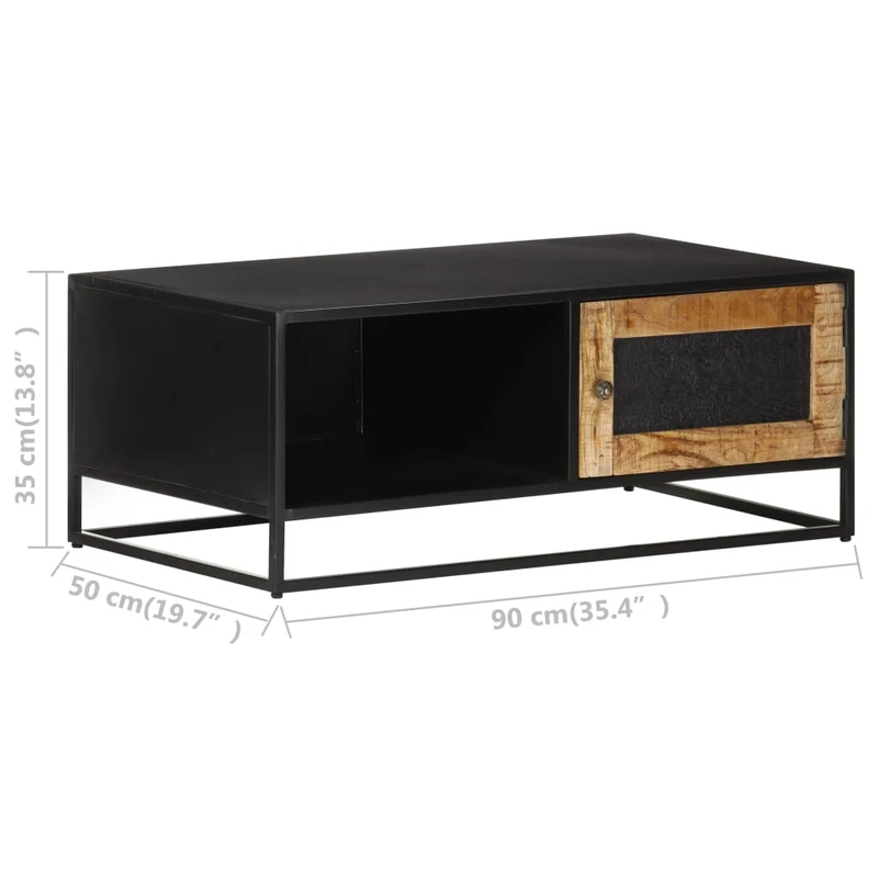 Table basse de salon design moderne 90 x 50 x 35 cm bois de manguier marron et fer DEC037225