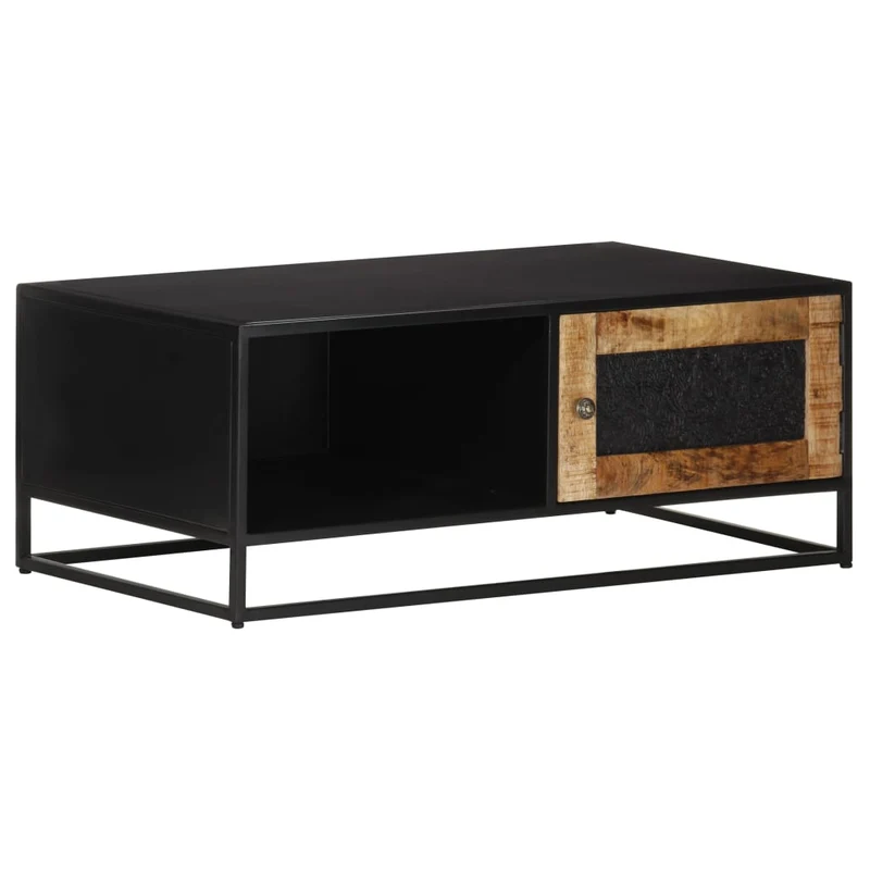 Table basse de salon design moderne 90 x 50 x 35 cm bois de manguier marron et fer DEC037225