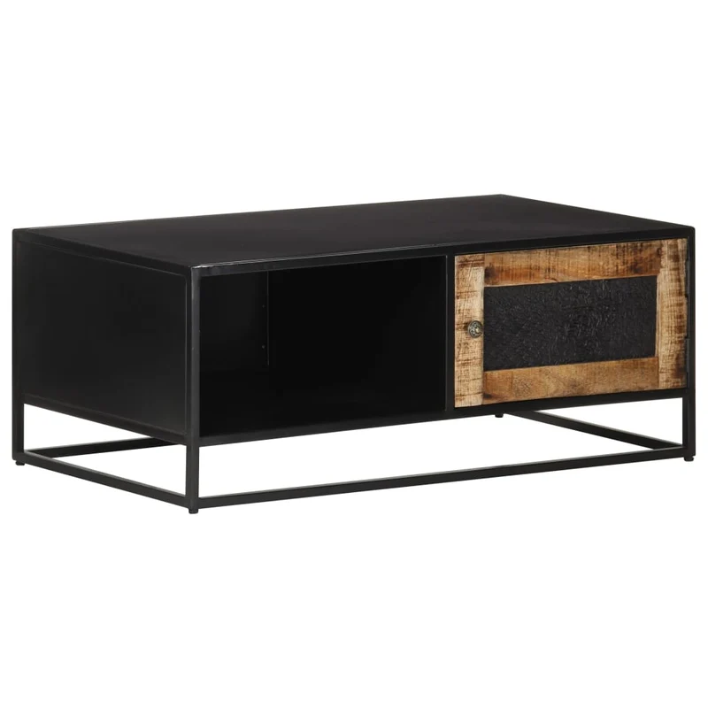 Table basse de salon design moderne 90 x 50 x 35 cm bois de manguier marron et fer DEC037225