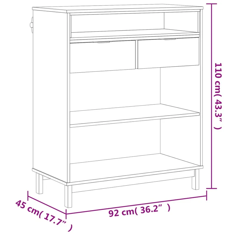 Table d’appoint multifonction avec 2 tiroirs 2 étagères et 1 compartiment ouvert 92 x 45 x 110 cm bois massif DEC036455