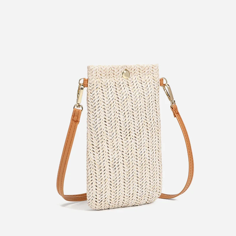 Petit sac à bandoulière en rotin beige