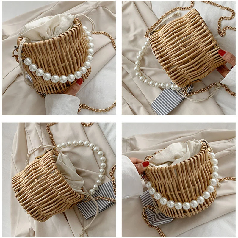 Sac à main en rotin tissé en forme de panier