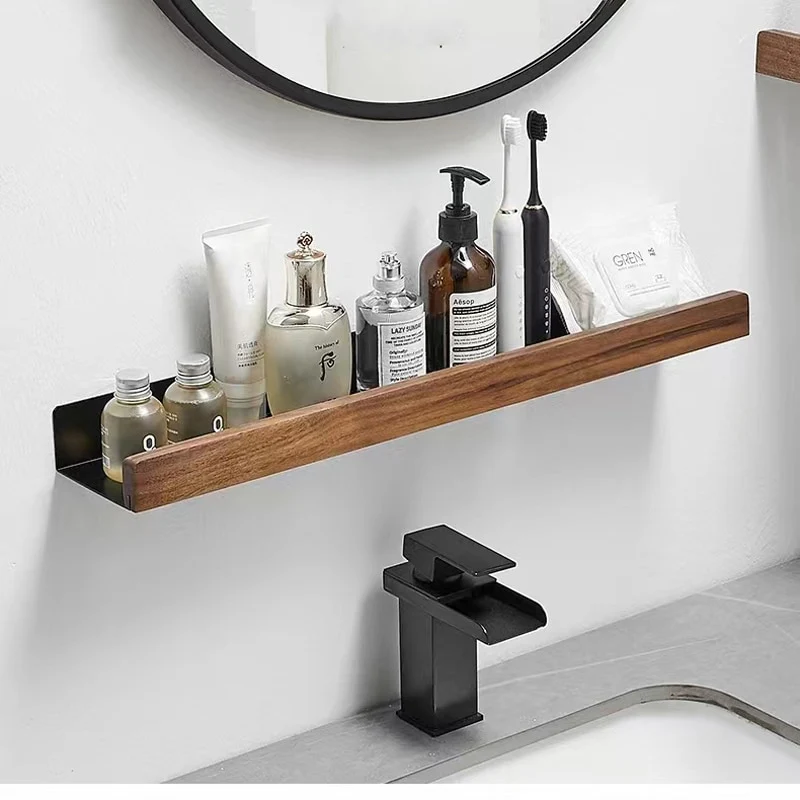 Étagère murale bois foncé et métal noir ~ WOOD FN