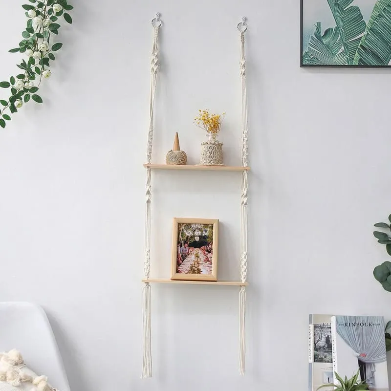 Etagère murale double en bois et macramé ~ CÉLESTE